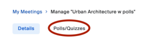 screenshot showing Polls/Quizzes tab